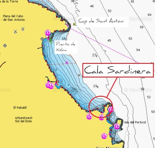 Carta Náutica de la Cala Sardinera en Xàbia