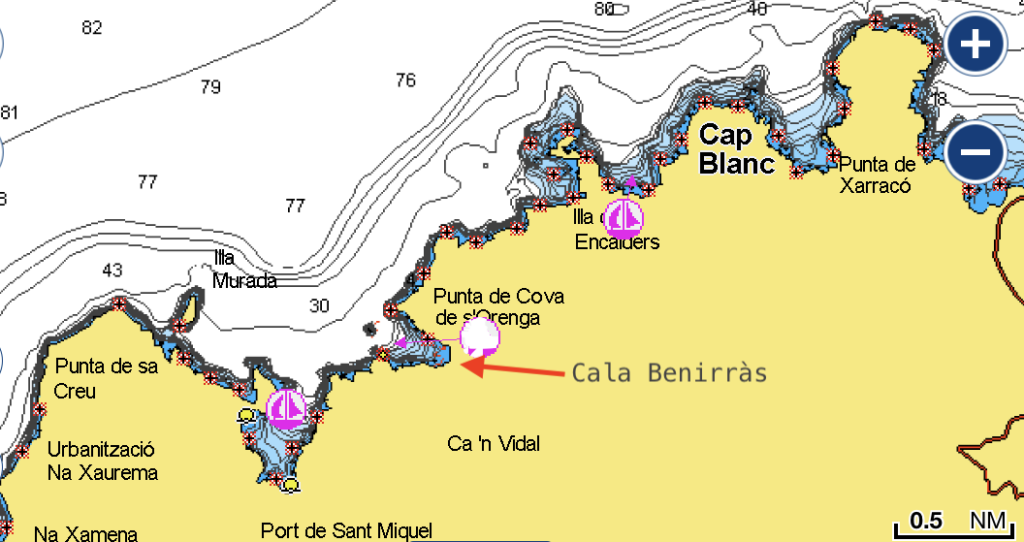 Carta náutica Cala Benirràs